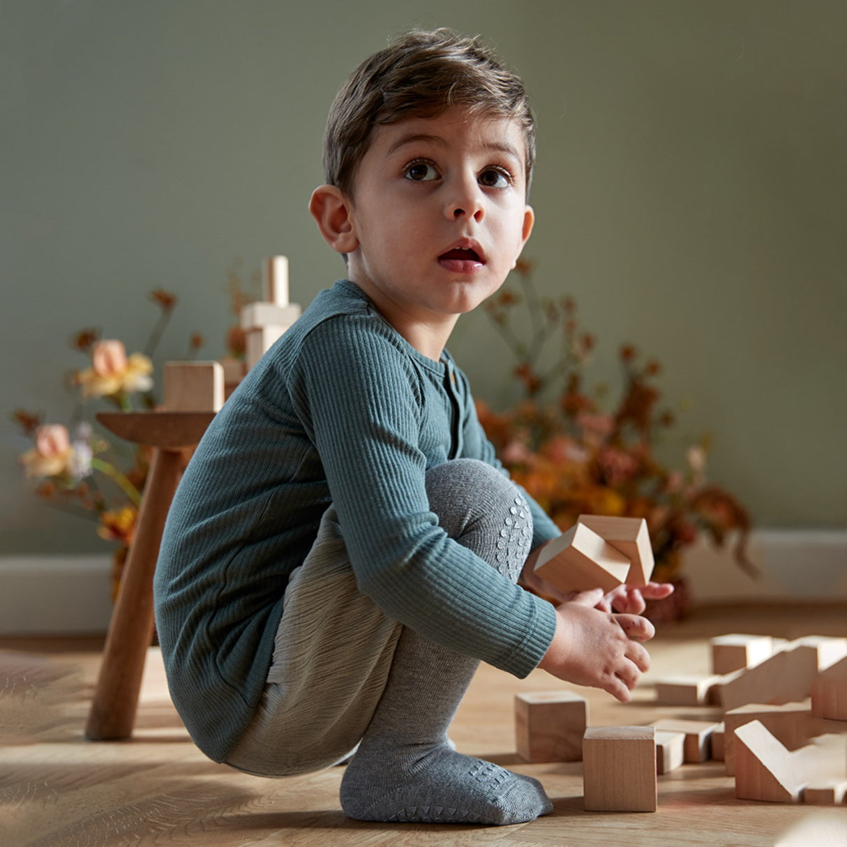 Gobabygo Grey Melange Crawling Tights Organic Cotton