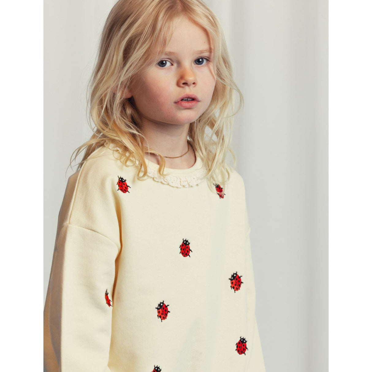 Mini Rodini Offwhite Ladybugs Embroidery Lace Sweatshirt
