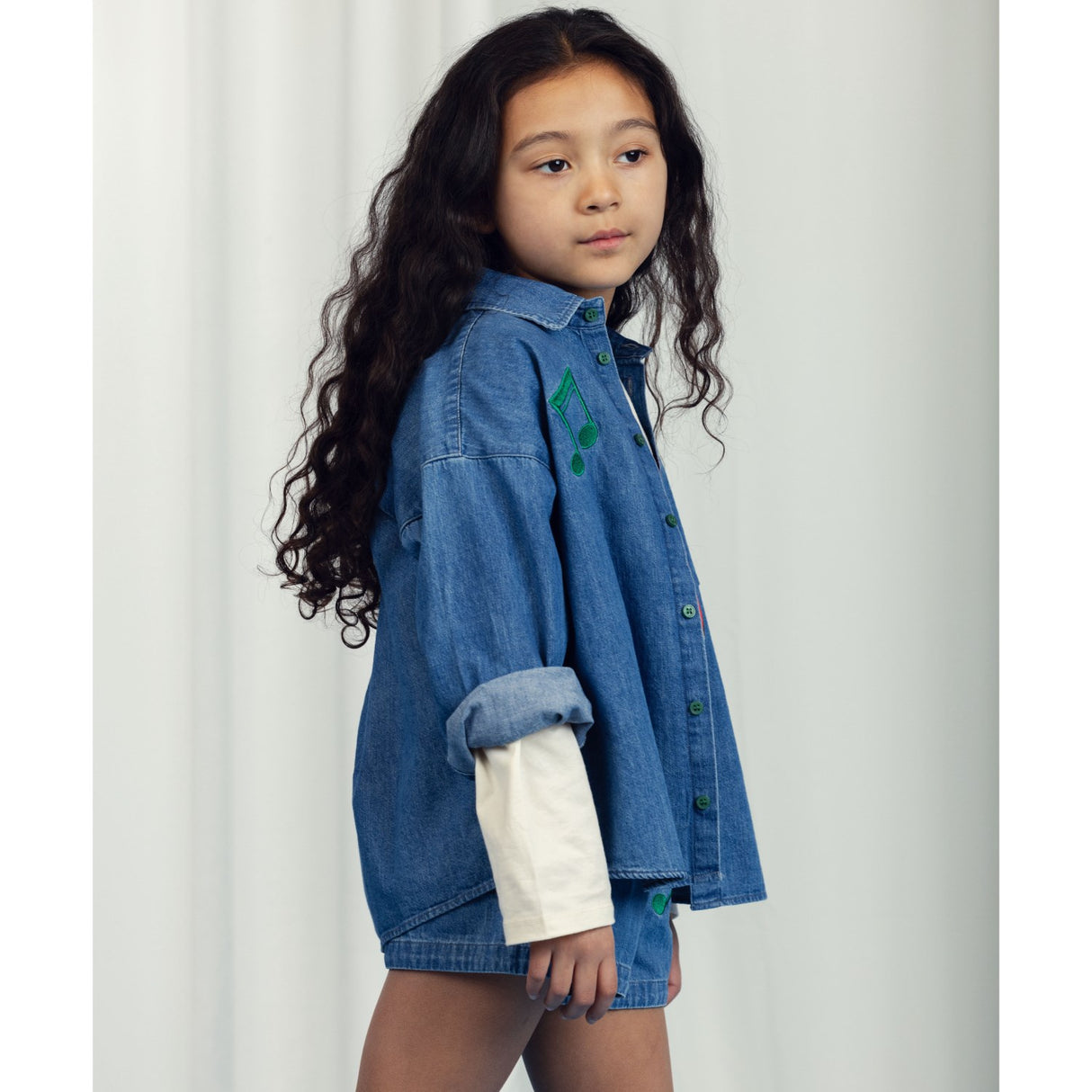 Mini Rodini Blue Note Embroidery Lightweight Denim Shirt