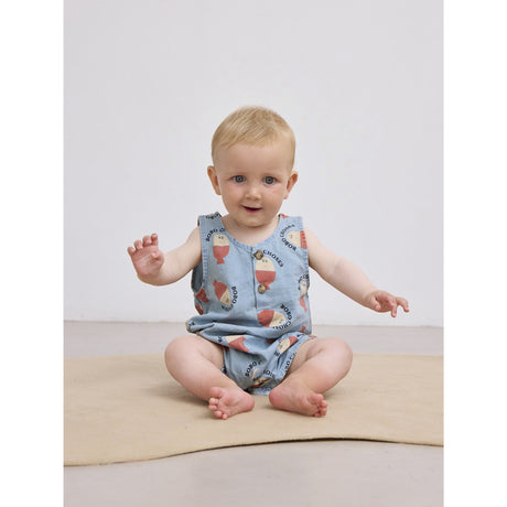 Bobo Choses Light Blue Morning Egg All Over Denim Playsuit