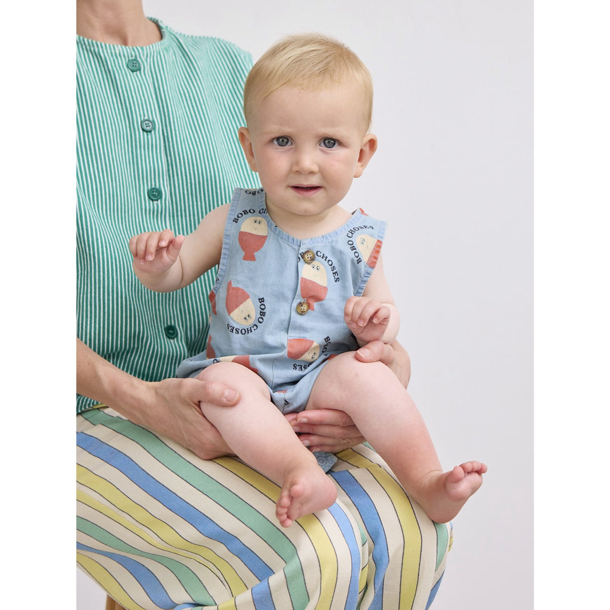 Bobo Choses Light Blue Morning Egg All Over Denim Playsuit