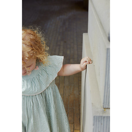 COPENHAGEN COLORS Green W Cream Stripe W. Dusty Rose Seersucker Dress W. Heart