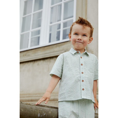 COPENHAGEN COLORS Green W Cream Stripe Seersucker Ss Shirt