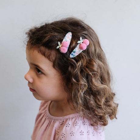Mimi & Lula 2 Hair Clips - Floral Pom Pom Cherries Florence