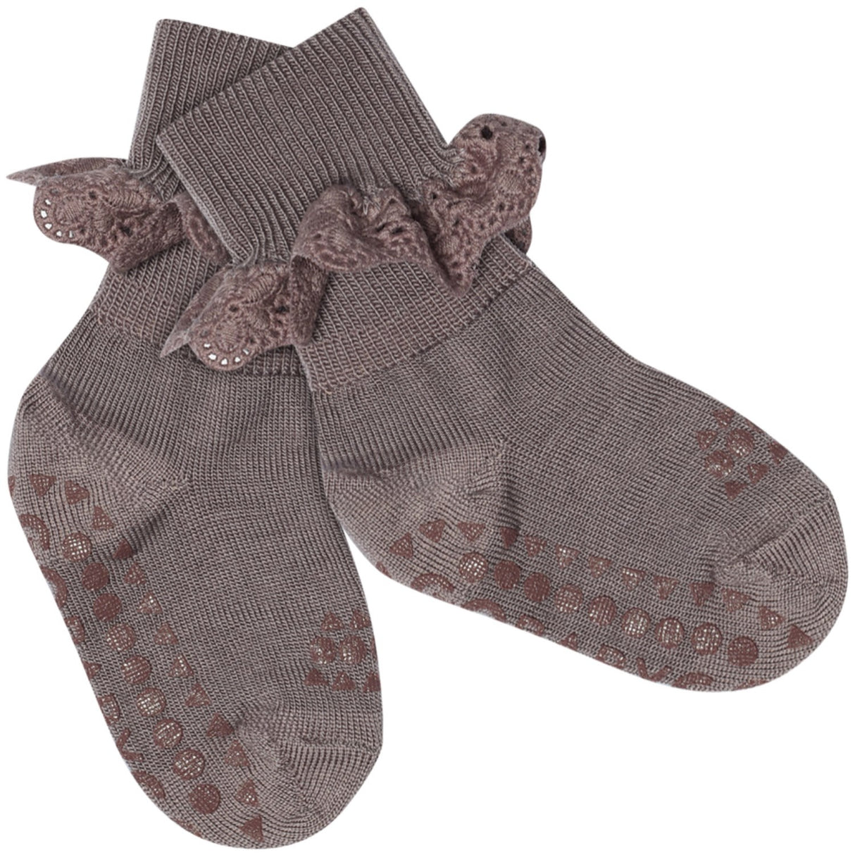 Gobabygo Dark Purple Dove Non-Slip Socks In Merino Wool Lace