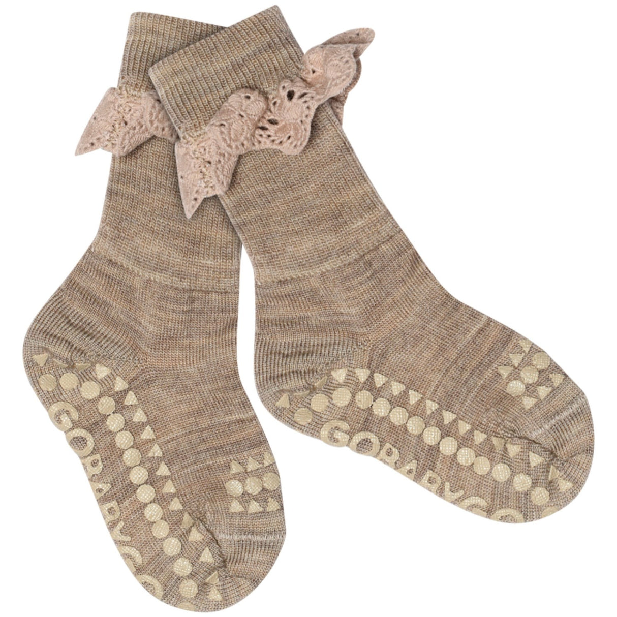 Gobabygo Sand Non-Slip Socks In Merino Wool Lace