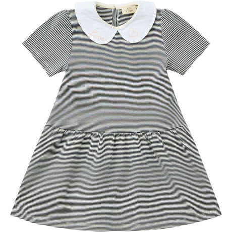 COPENHAGEN COLORS Navy/Cream Stripe Striped Dress W. Poplin Collar