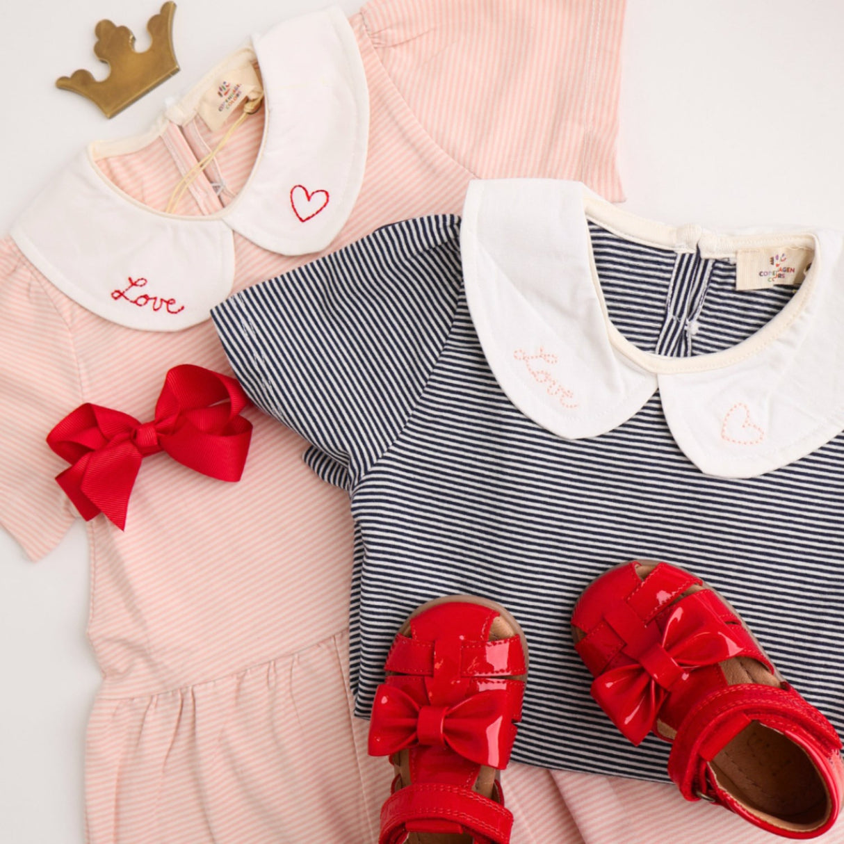 COPENHAGEN COLORS Dusty Rose/Cream Stripe Striped Dress W. Poplin Collar