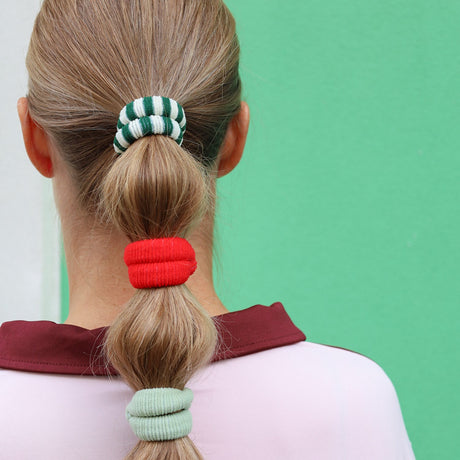 Bow's by Stær Ea Hair Elastic - Bottle Green/Off-White Striped 6-pack