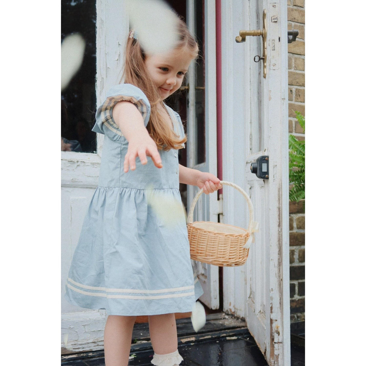 blue dress for baby girl Blue and White Floral Mini Dress with Plunging Neckline, Allie Dress Large
