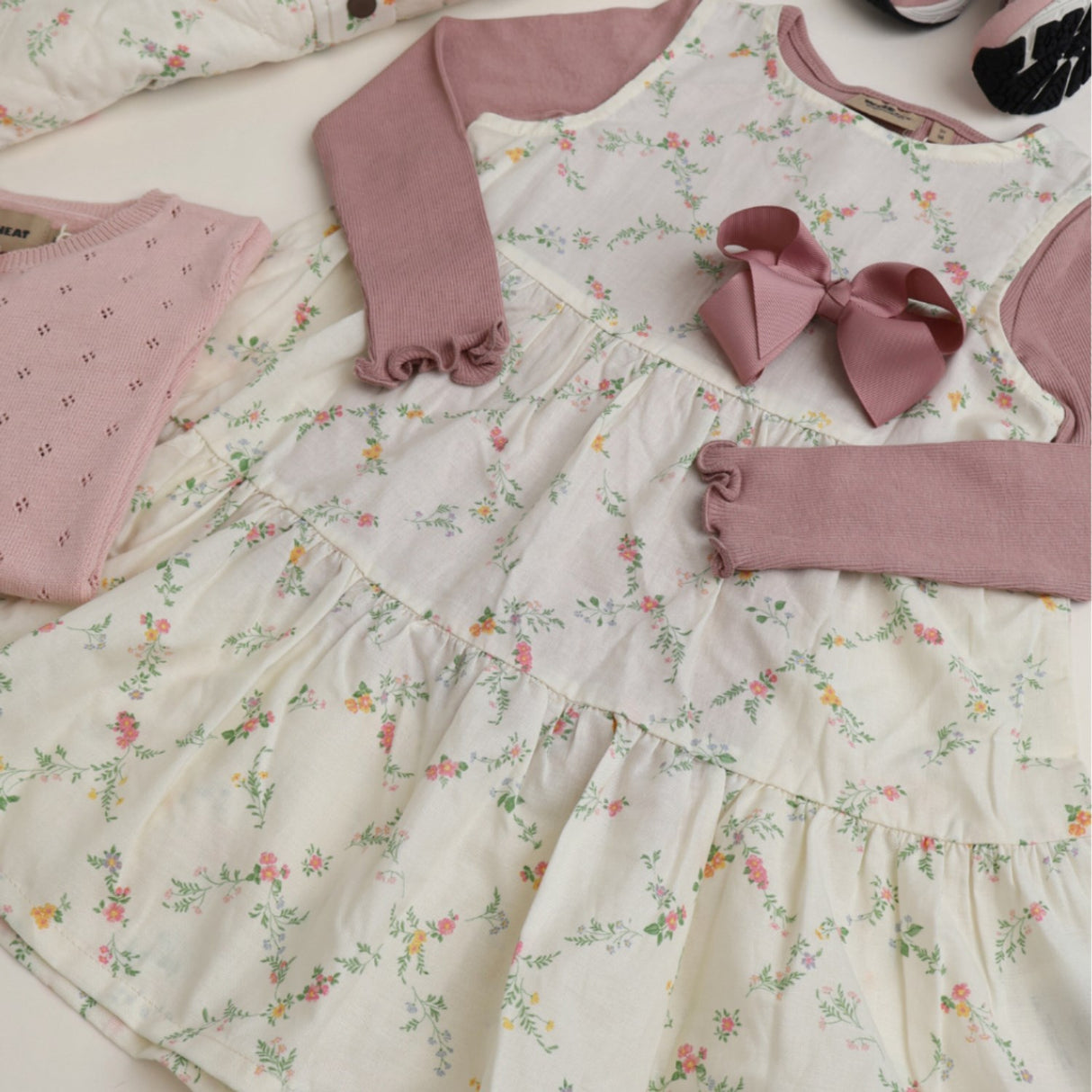 Wheat Ivory Checked Flowers Dress Luise