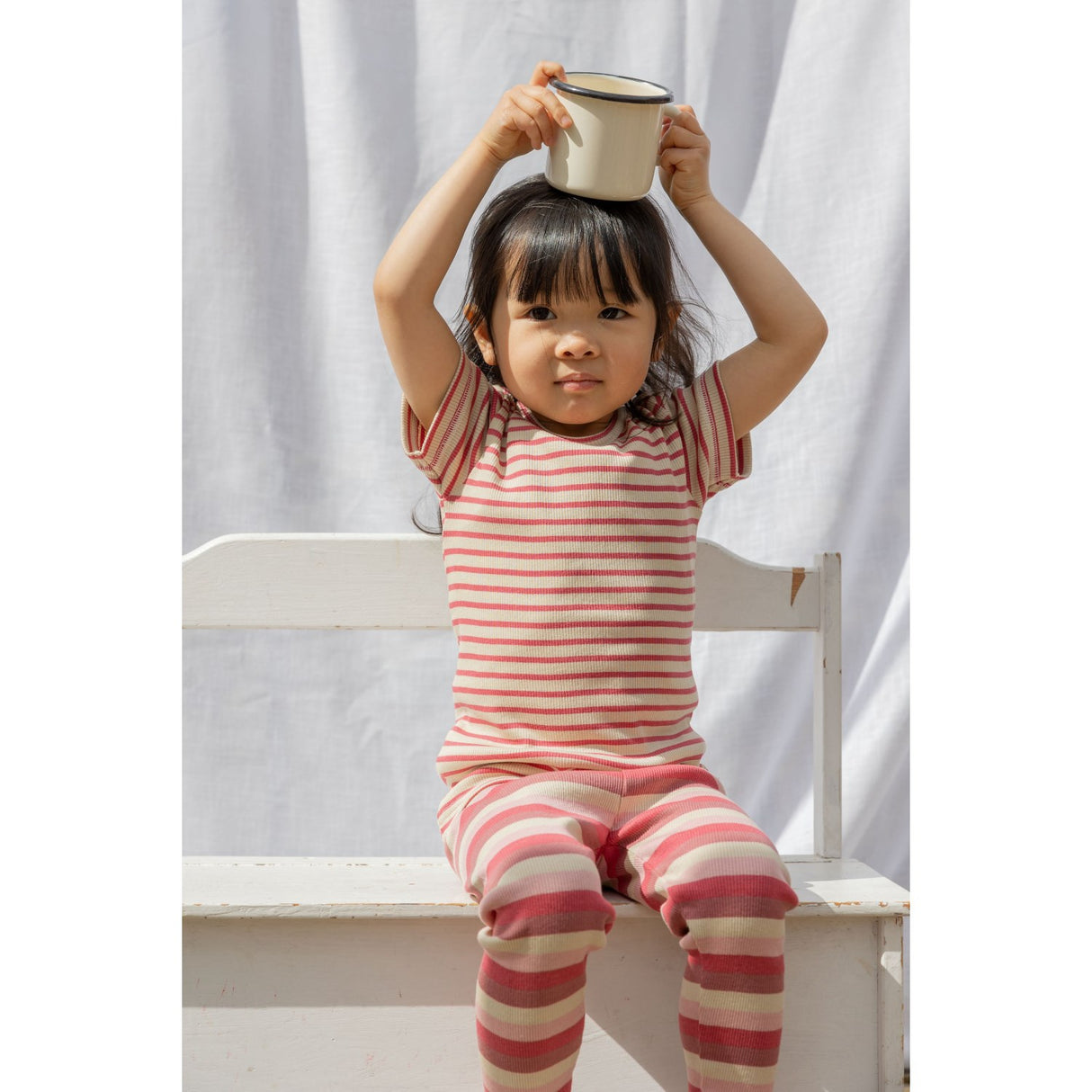 Petit Piao Light Berry/Dark Off White T-Shirt S/S Modal Striped