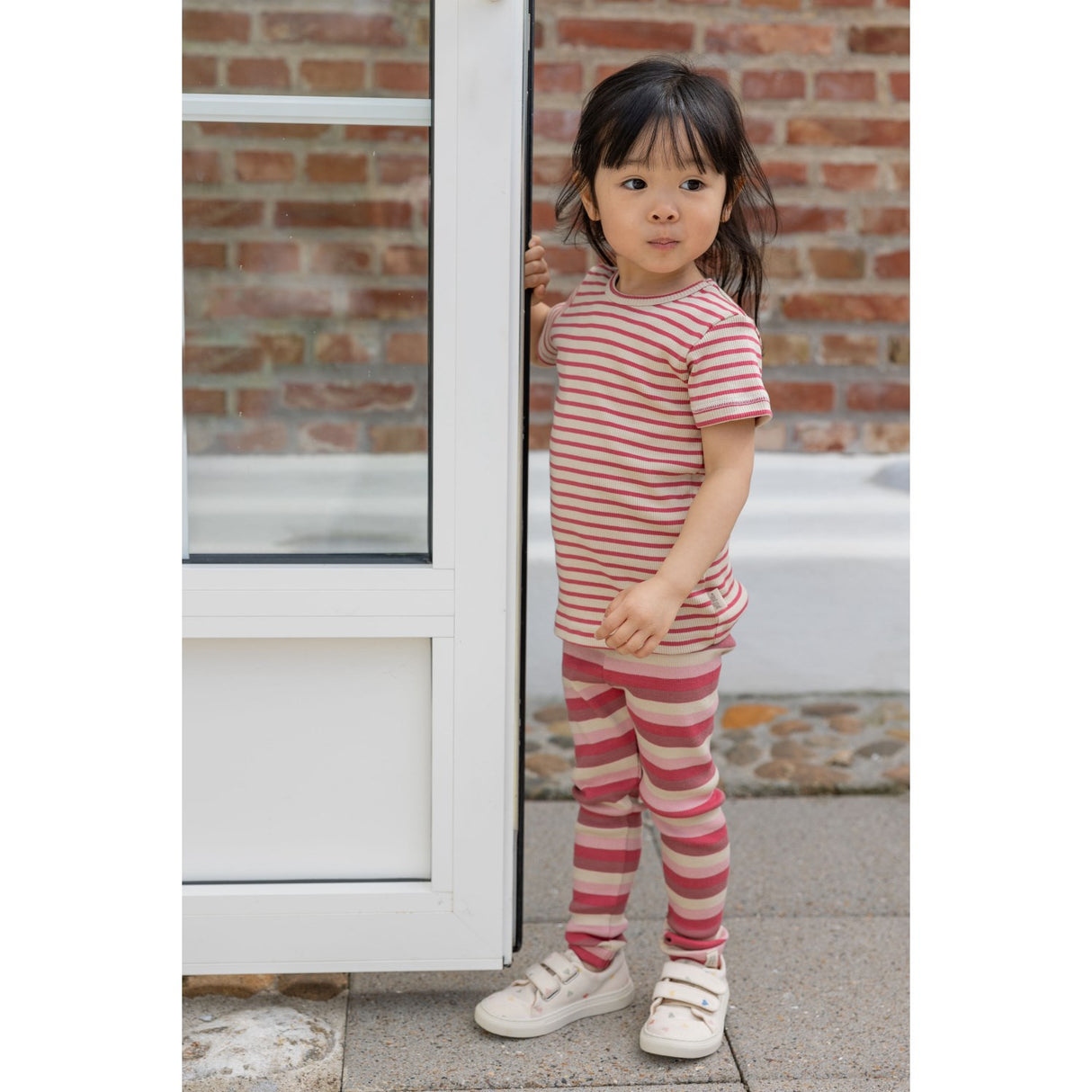 Petit Piao Light Berry/Dark Off White T-Shirt S/S Modal Striped