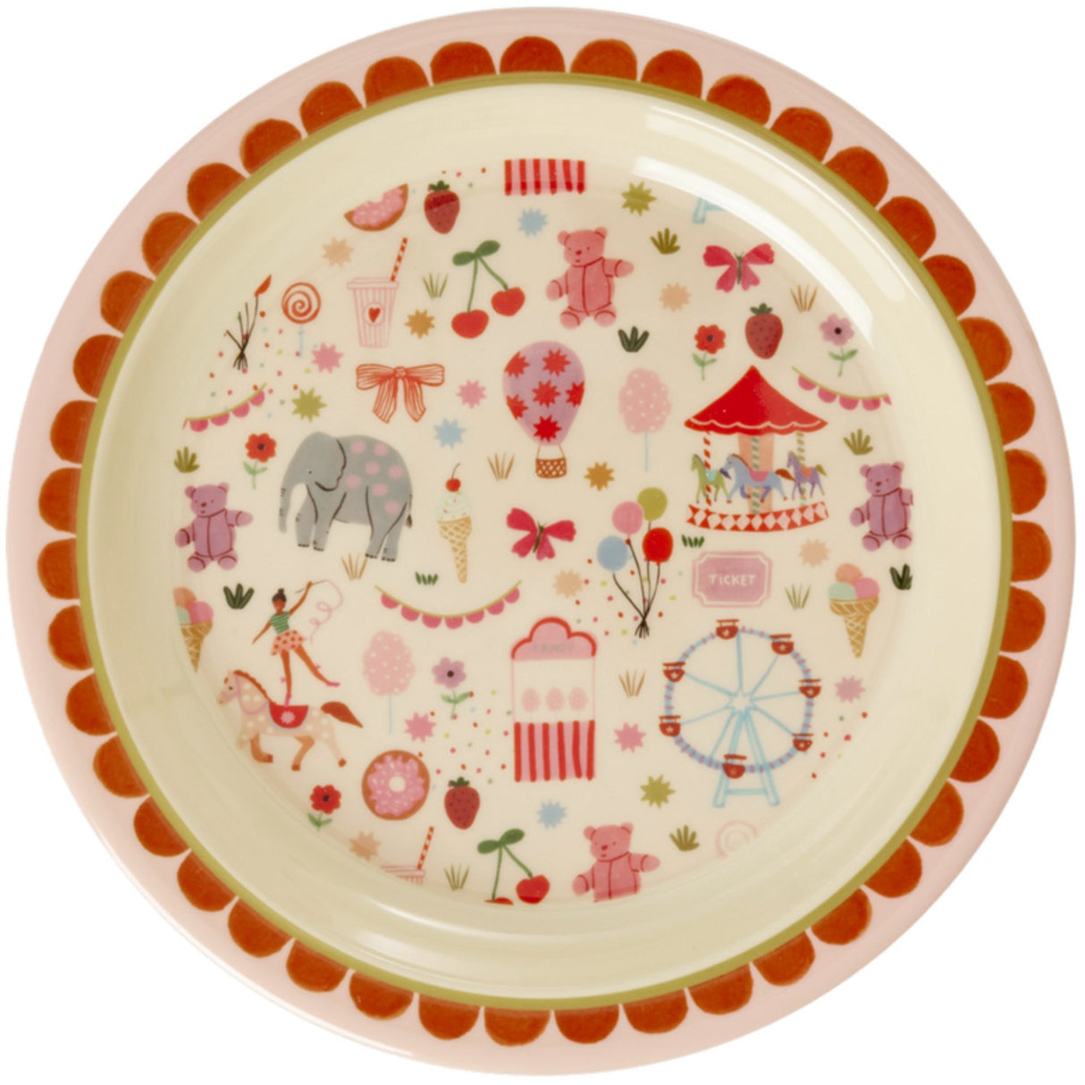 Rice Fun Fair Print Pink Melamine Kids Lunch Plate