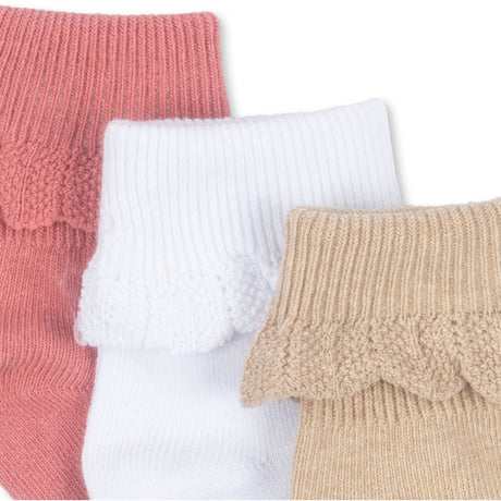 Konges Sløjd Sand/Optic White/Raspberry 3 Pack Frill Socks
