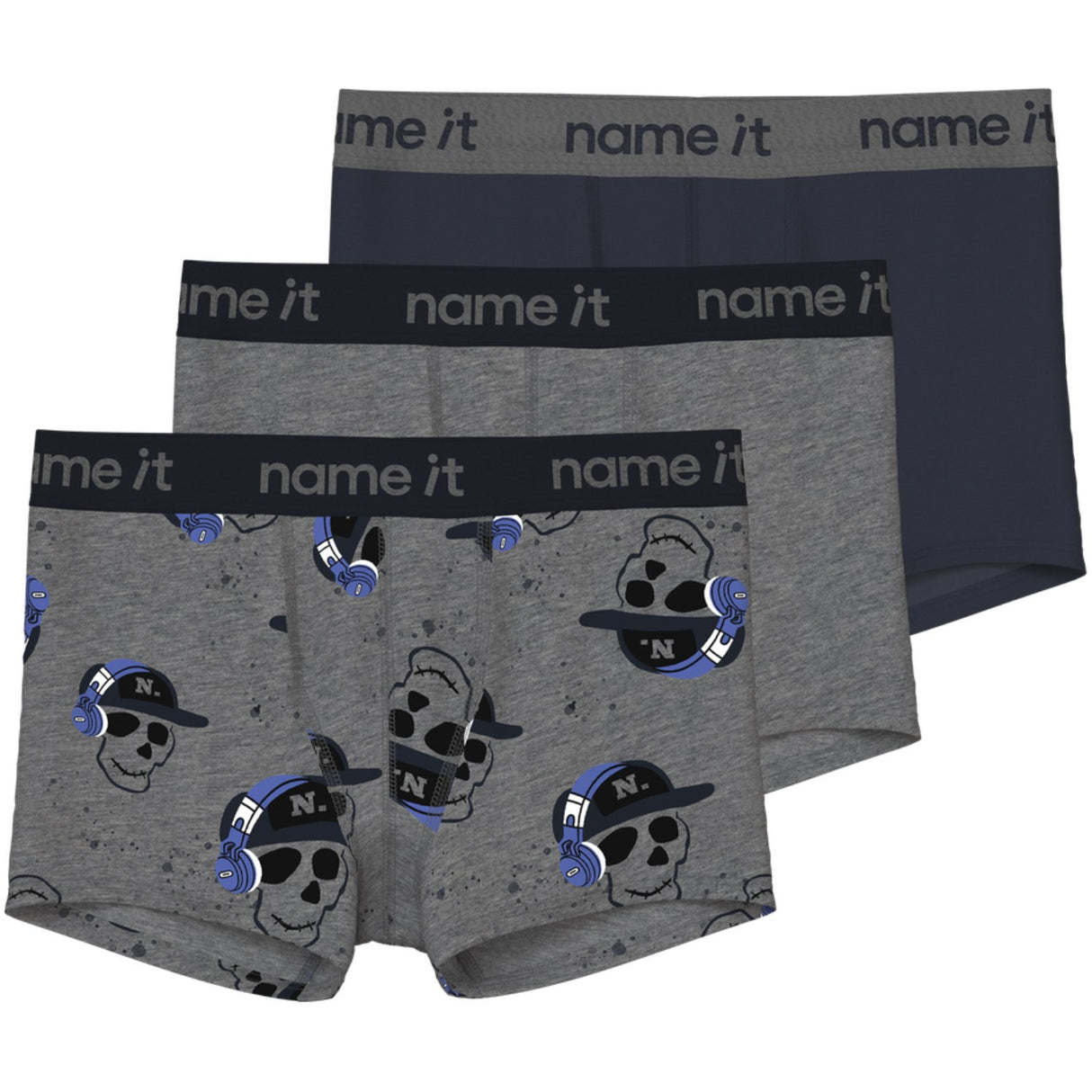 Name It Dark Grey Melange Nkmboxer 3P Dark Grey Mel Skull Noos