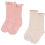 Konges Sløjd Rose/Off White 2 Pack Rib Frill Socks