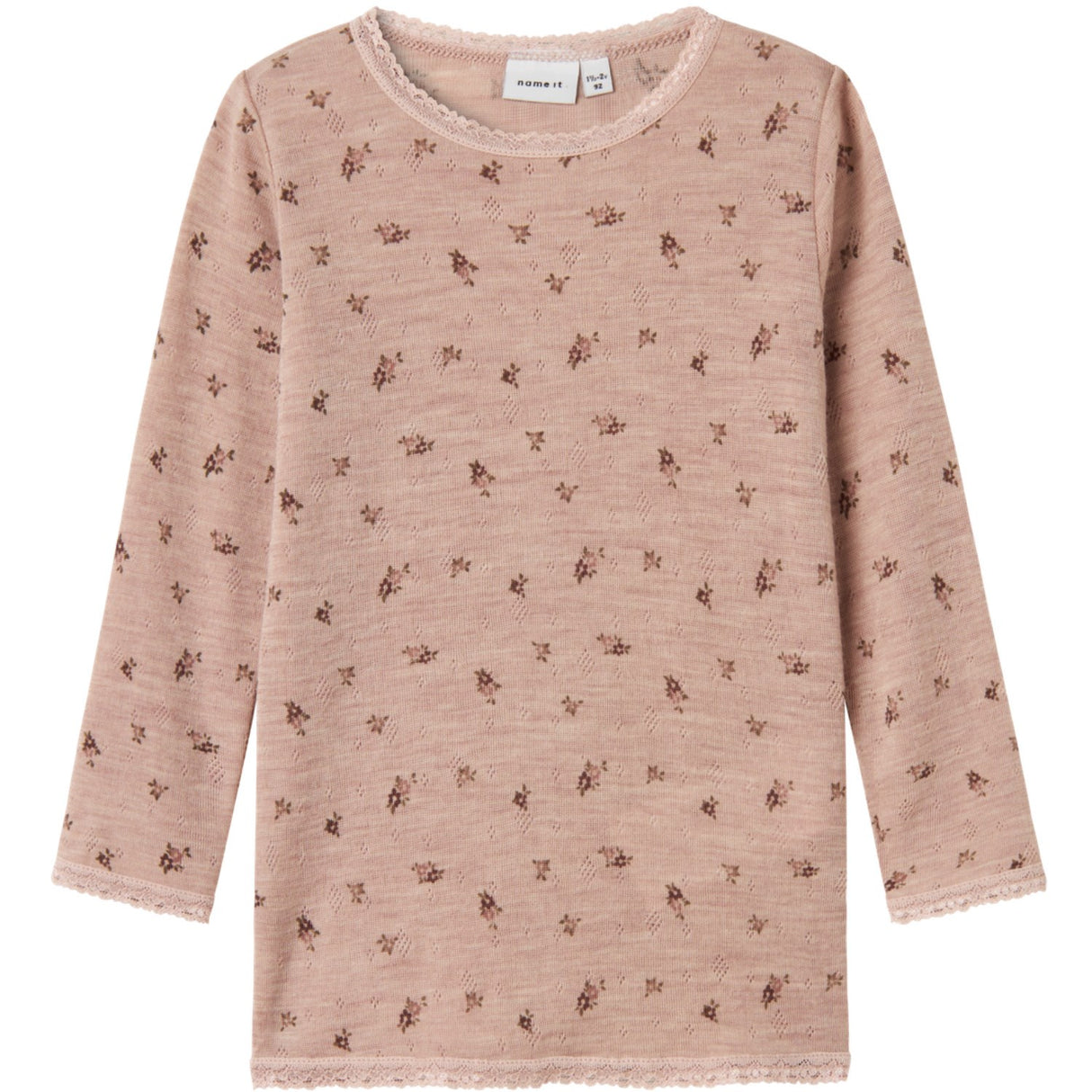 Name It Shadow Gray Small Flowers Nmfwang Wool Needle Ls Top Noos