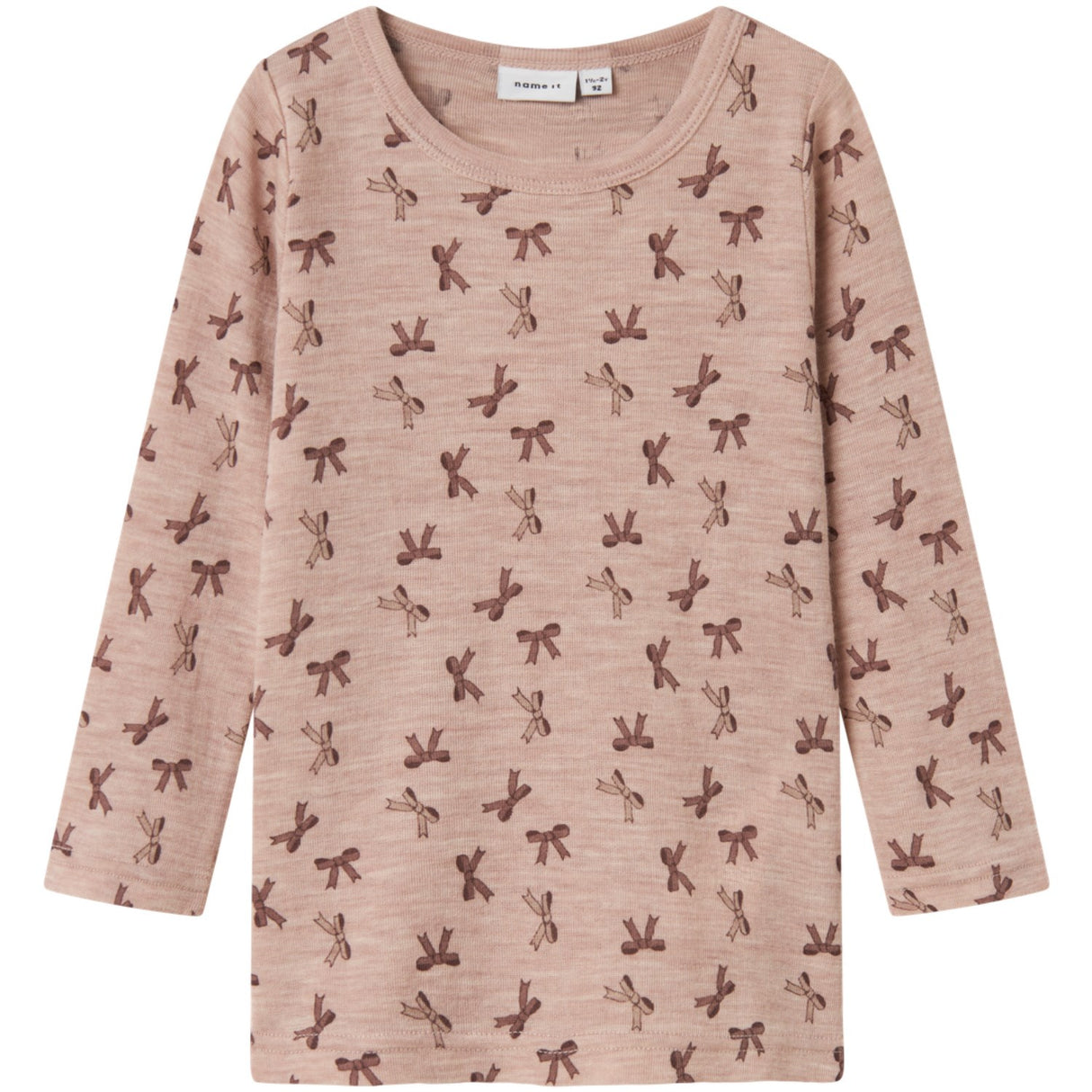 Name It Shadow Gray Bows Nmfwang Wool Rib Ls Top Aop