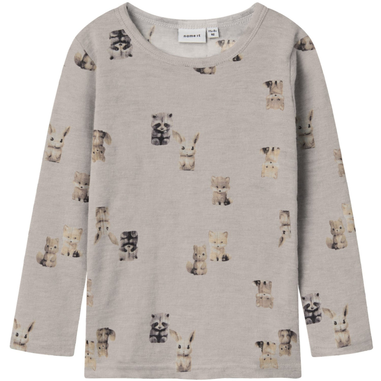 Name It Nacreous Cloud Forest Animals Nmmwang Wool Rib Ls Top Aop