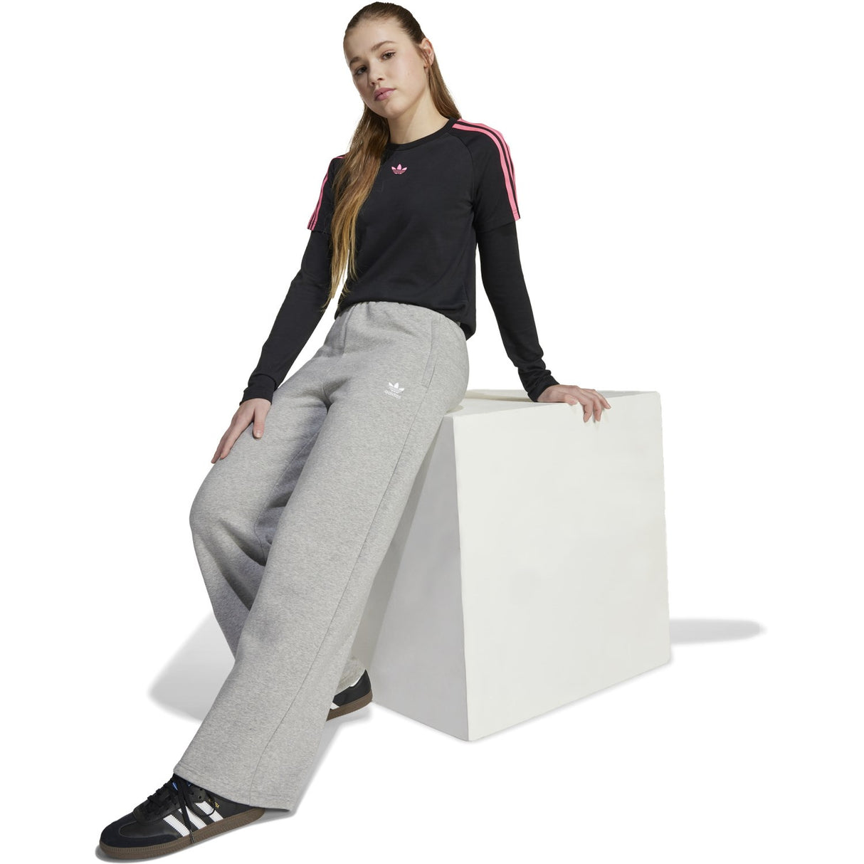 adidas Originals Medium Grey Heather/White Wide Leg Pants