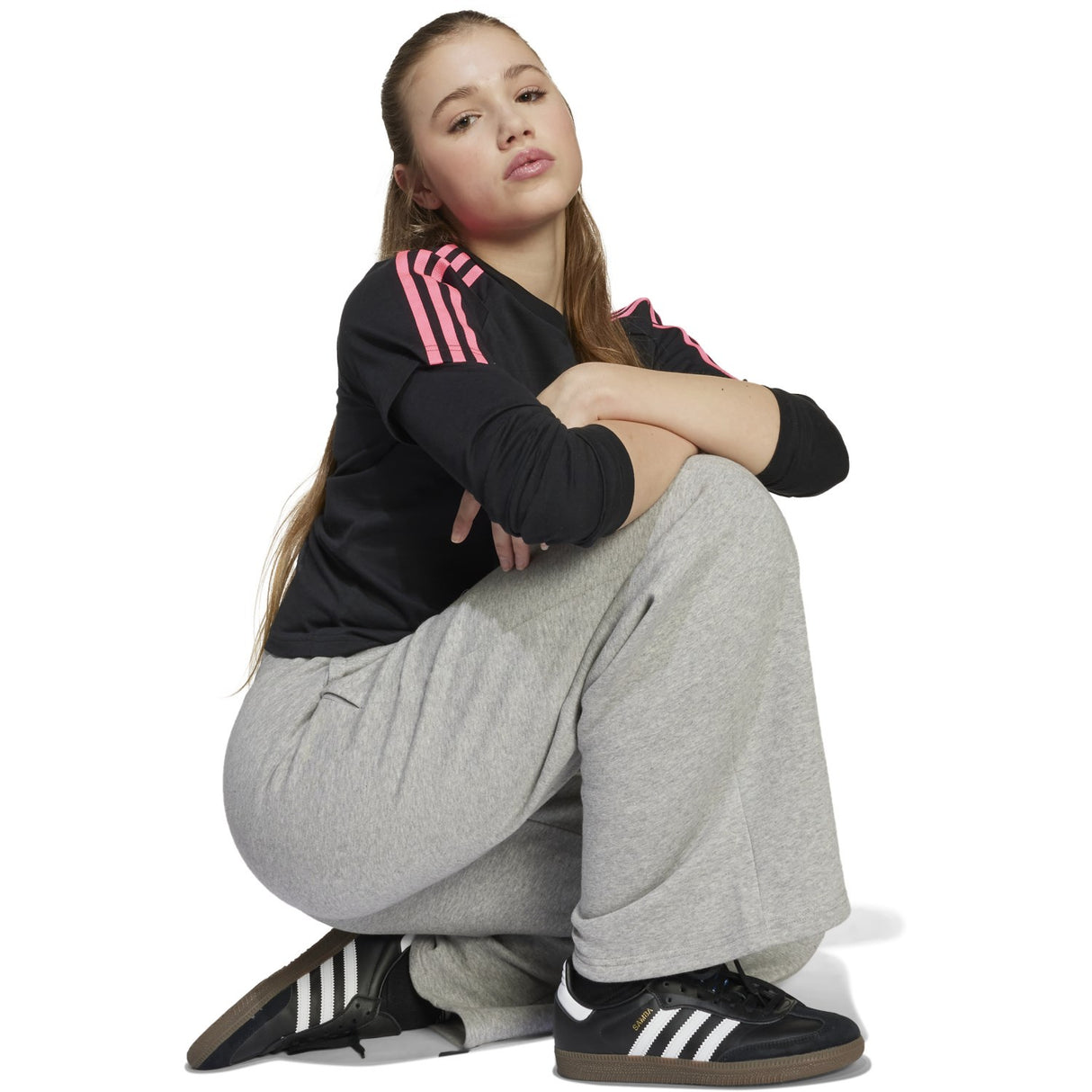 adidas Originals Medium Grey Heather/White Wide Leg Pants