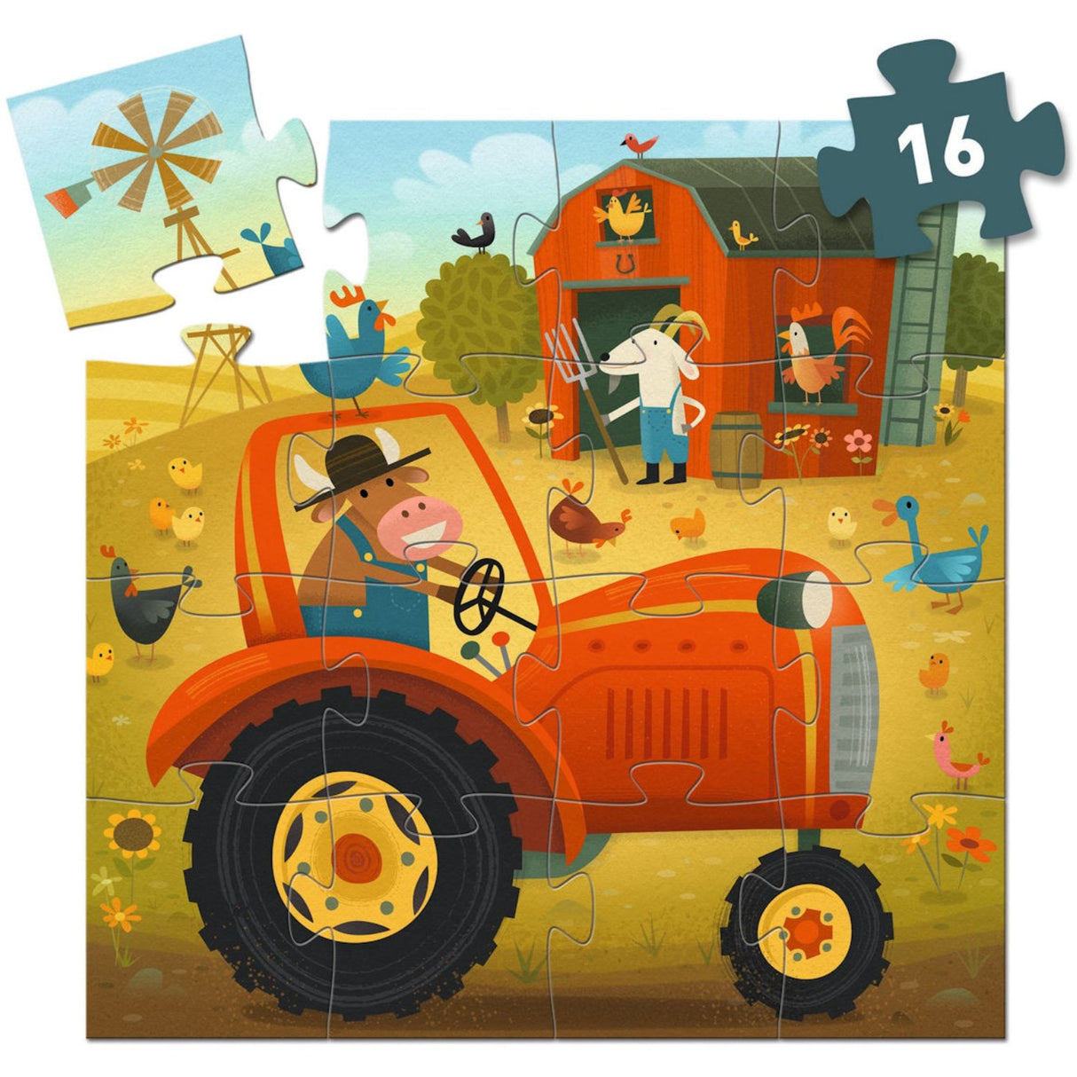 Djeco Silhuetpuslespil, Traktor - 16 Brikker