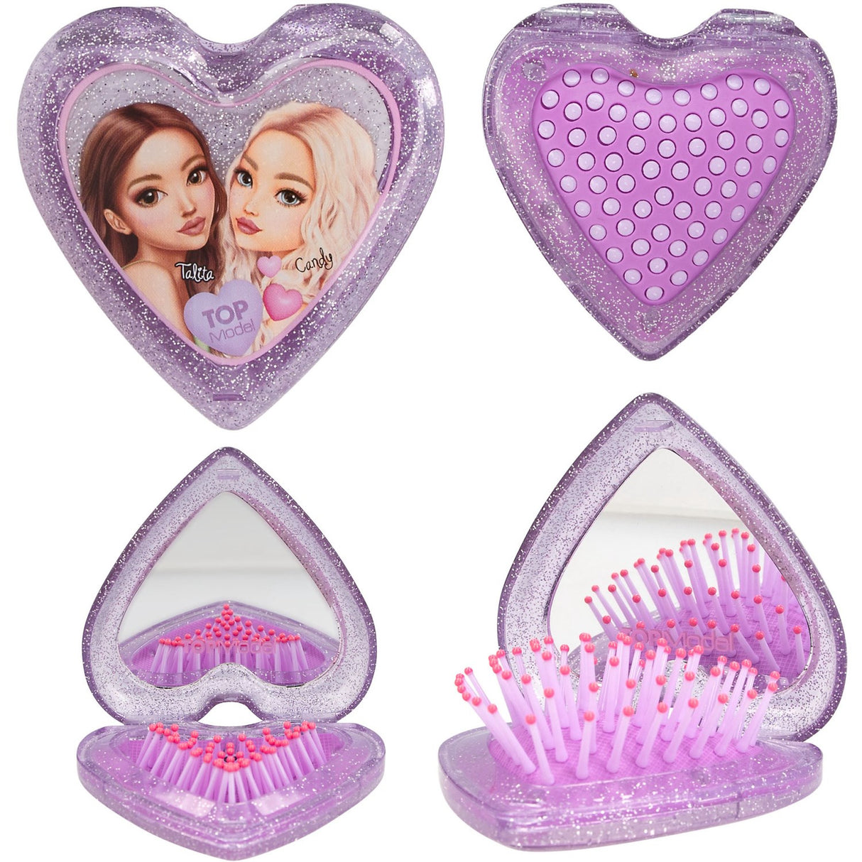 TOPModel Purple Hair Brush With Mirror Heart Shaped Beauty And Me