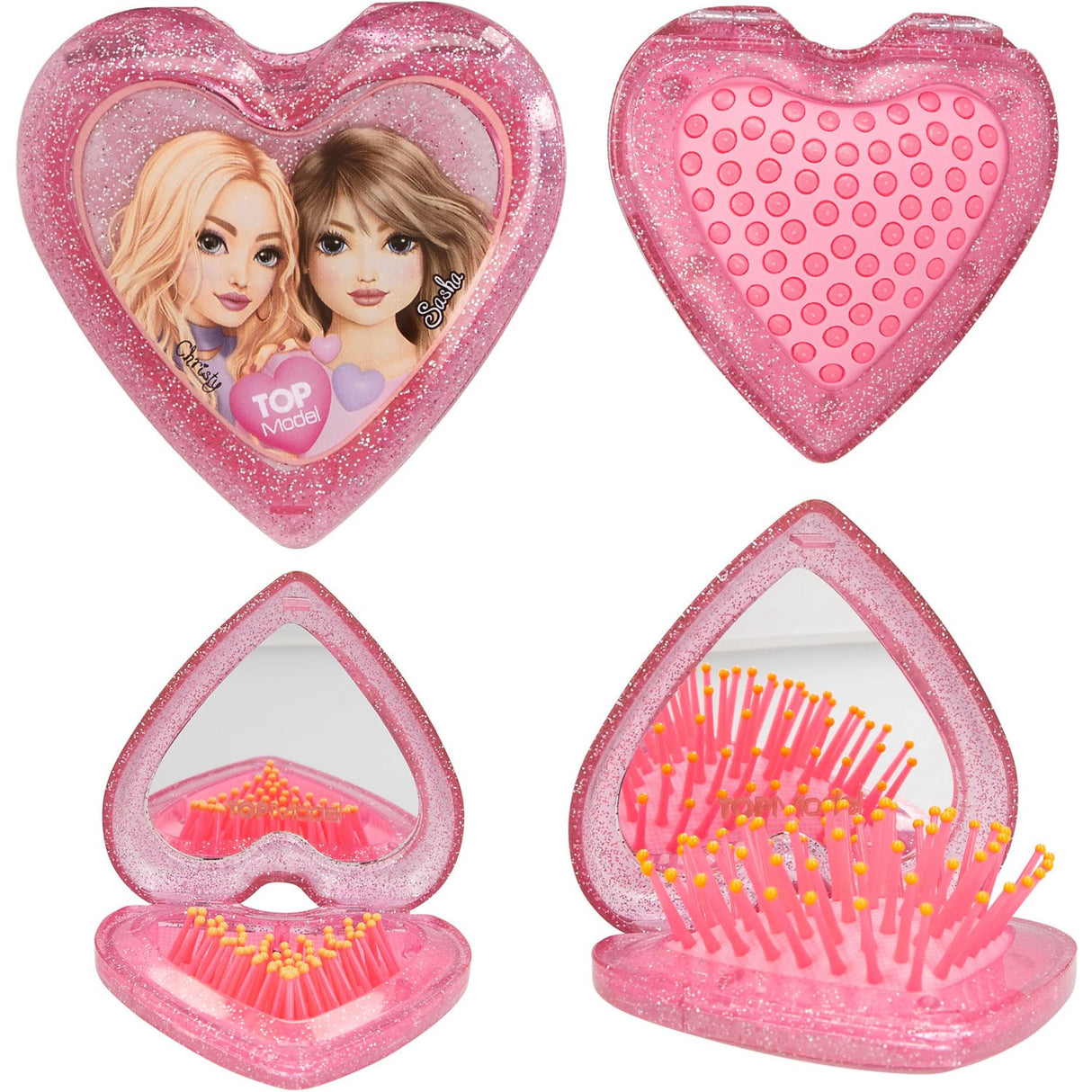TOPModel Pink Hair Brush With Mirror Heart Shaped Beauty And Me