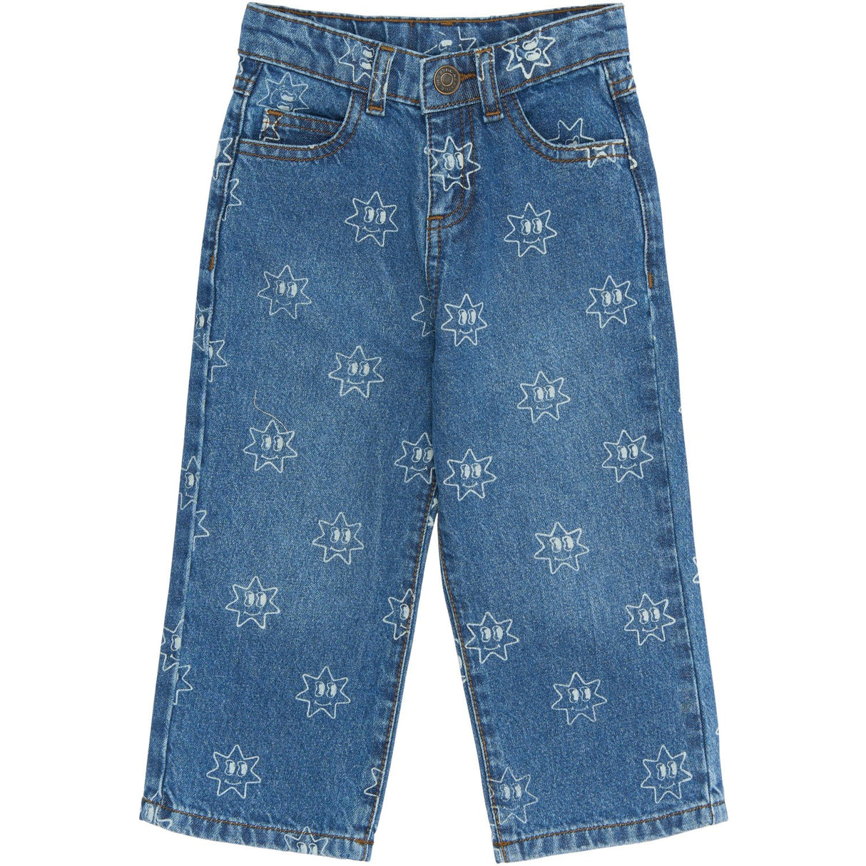 THE NEW Siblings Medium Blue Denim AOP Ripley Wide Jeans