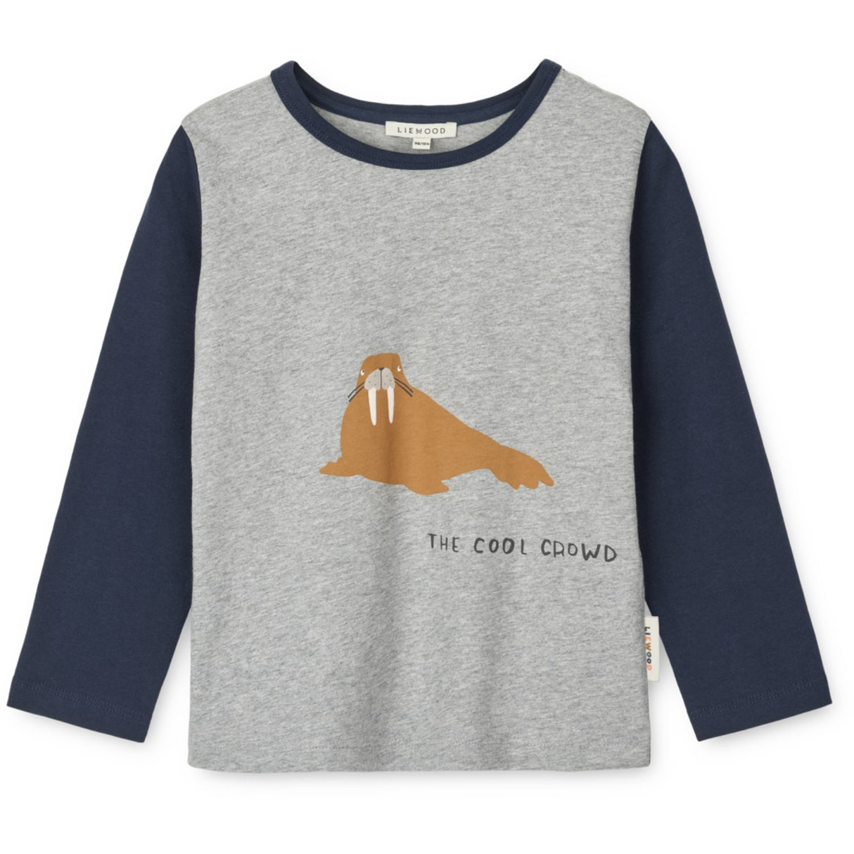 LIEWOOD Walrus / Grey Melange / Classic Navy Apia Placement Longsleeve T-Shirt