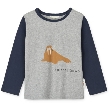 LIEWOOD Walrus / Grey Melange / Classic Navy Apia Placement Longsleeve T-Shirt