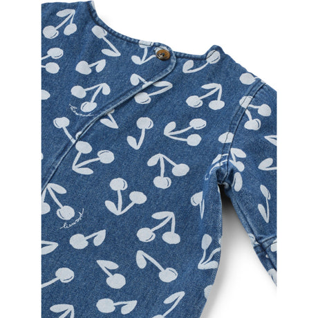LIEWOOD Cherry Blossom / Medium Blue Denim Angelica Ss Printed Denim Dress