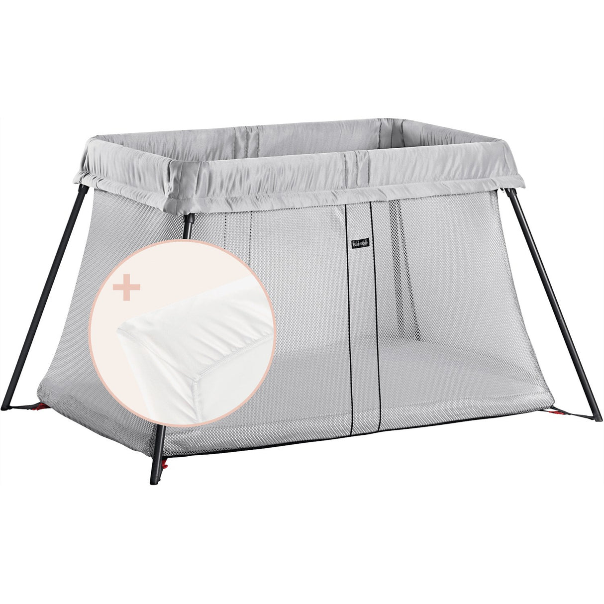 BabyBjörn Silver/Cotton/White Travel Cot Light With Fitted Sheet