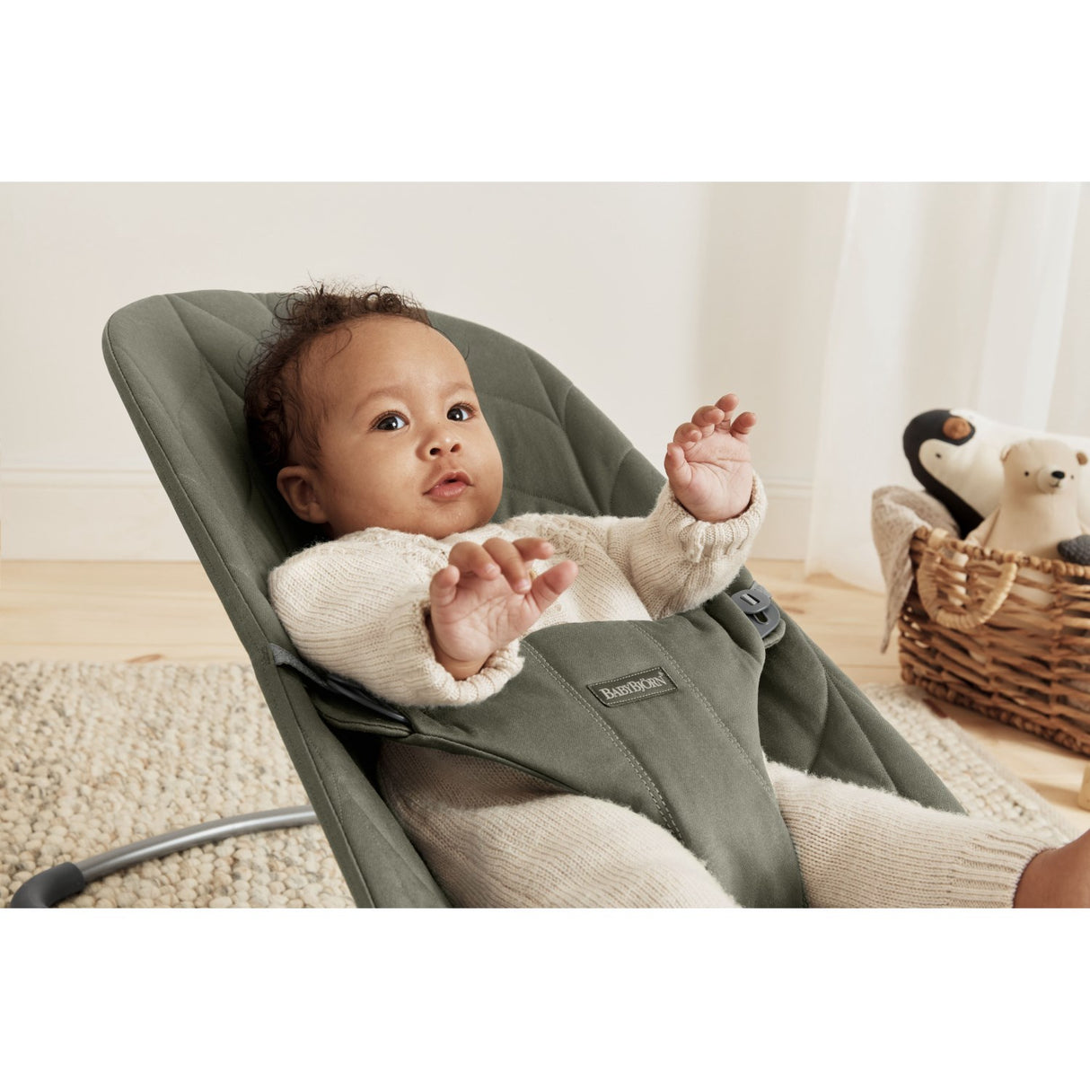 BabyBjörn Dark Green Bouncer Bliss - Woven, Flower Leaf Quilt