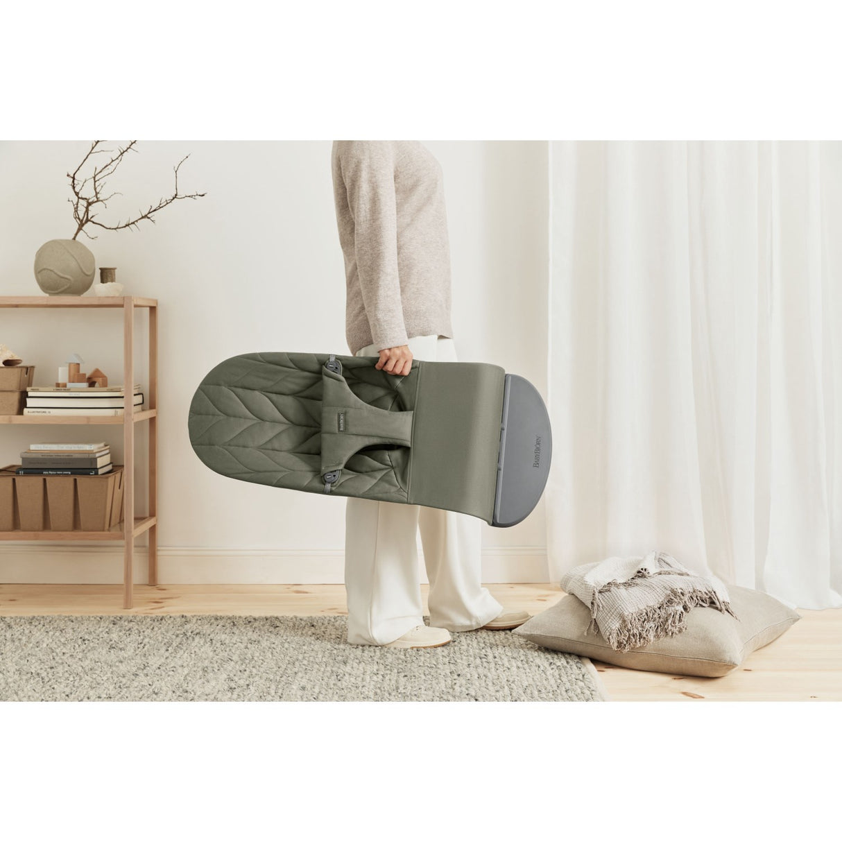 BabyBjörn Dark Green Bouncer Bliss - Woven, Flower Leaf Quilt