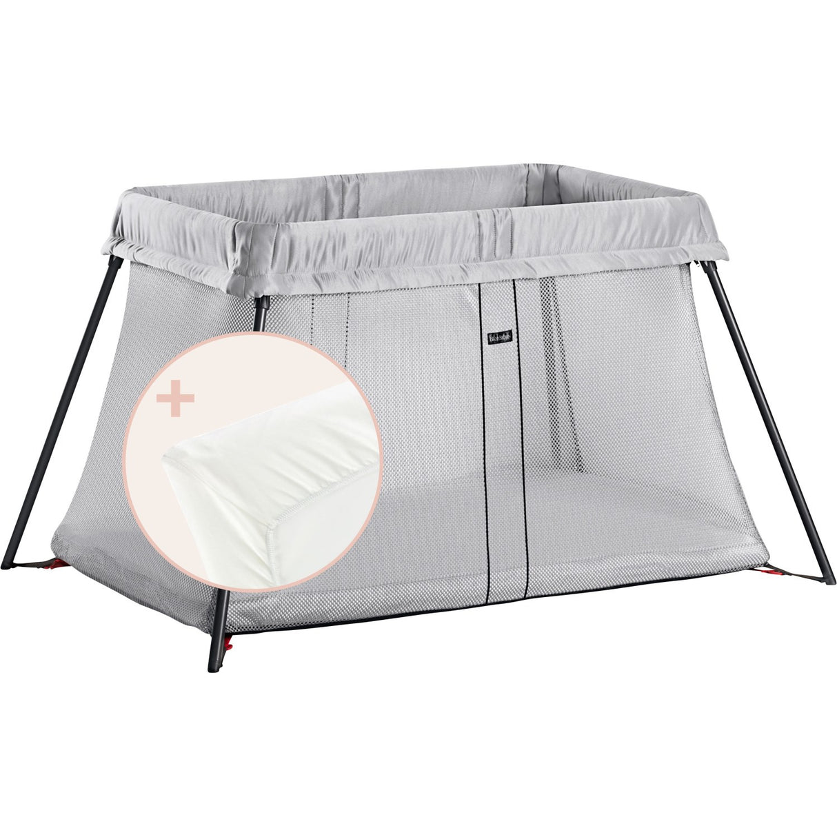 BabyBjörn Silver/Cotton/White Travel Cot Light With Fitted Sheet