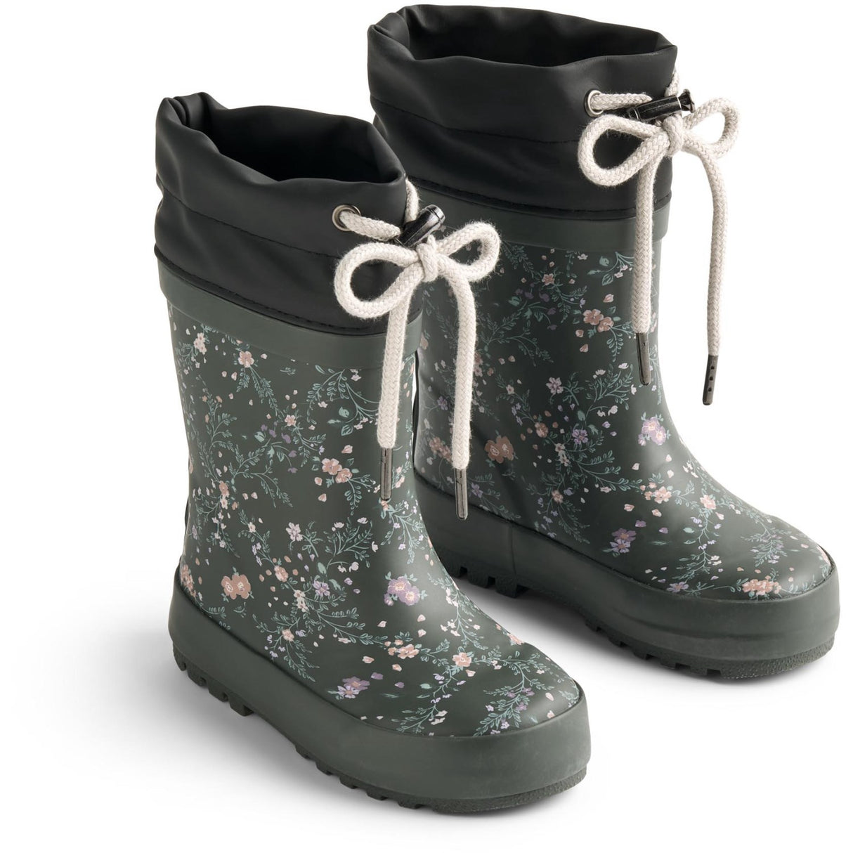 Wheat Forest Lake Checked Flowers Rubber Boot Thermo Print