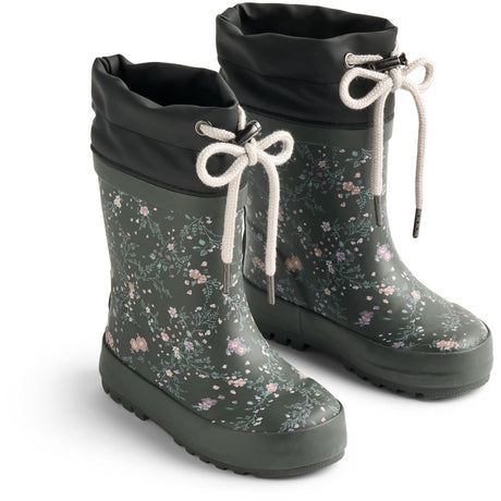 Wheat Forest Lake Checked Flowers Rubber Boot Thermo Print