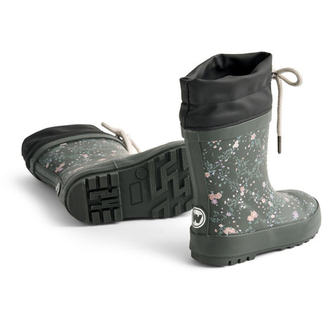 Wheat Forest Lake Checked Flowers Rubber Boot Thermo Print