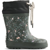 Wheat Forest Lake Checked Flowers Rubber Boot Thermo Print