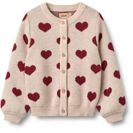 Wheat Offwhite Melange Jacquard Cardigan Hearts