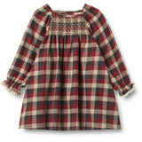 Wheat Red Blue Check Dress L/S Lace Bella