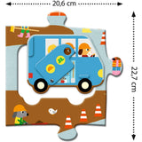 Djeco Gulvpuslespil, Byggepladsen - 12 Brikker + 5 Køretøjer