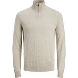 Jack & Jones Junior Oatmeal Melange Jjeemil Knit Half Zip Noos Jnr