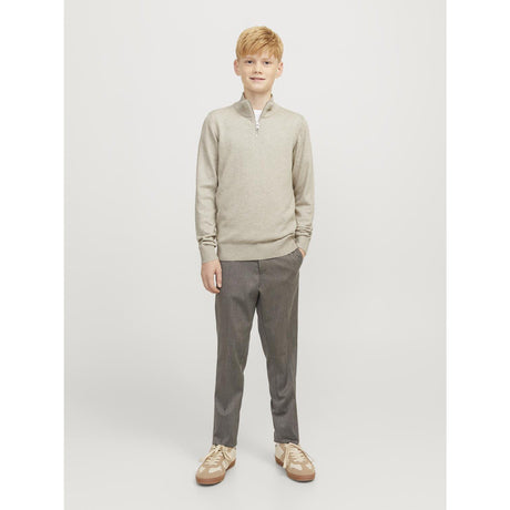 Jack & Jones Junior Oatmeal Melange Jjeemil Knit Half Zip Noos Jnr