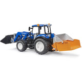 Bruder New Holland T5.120 With Slip-On Frontlæsser, Tømningskasse Og Gafler.
