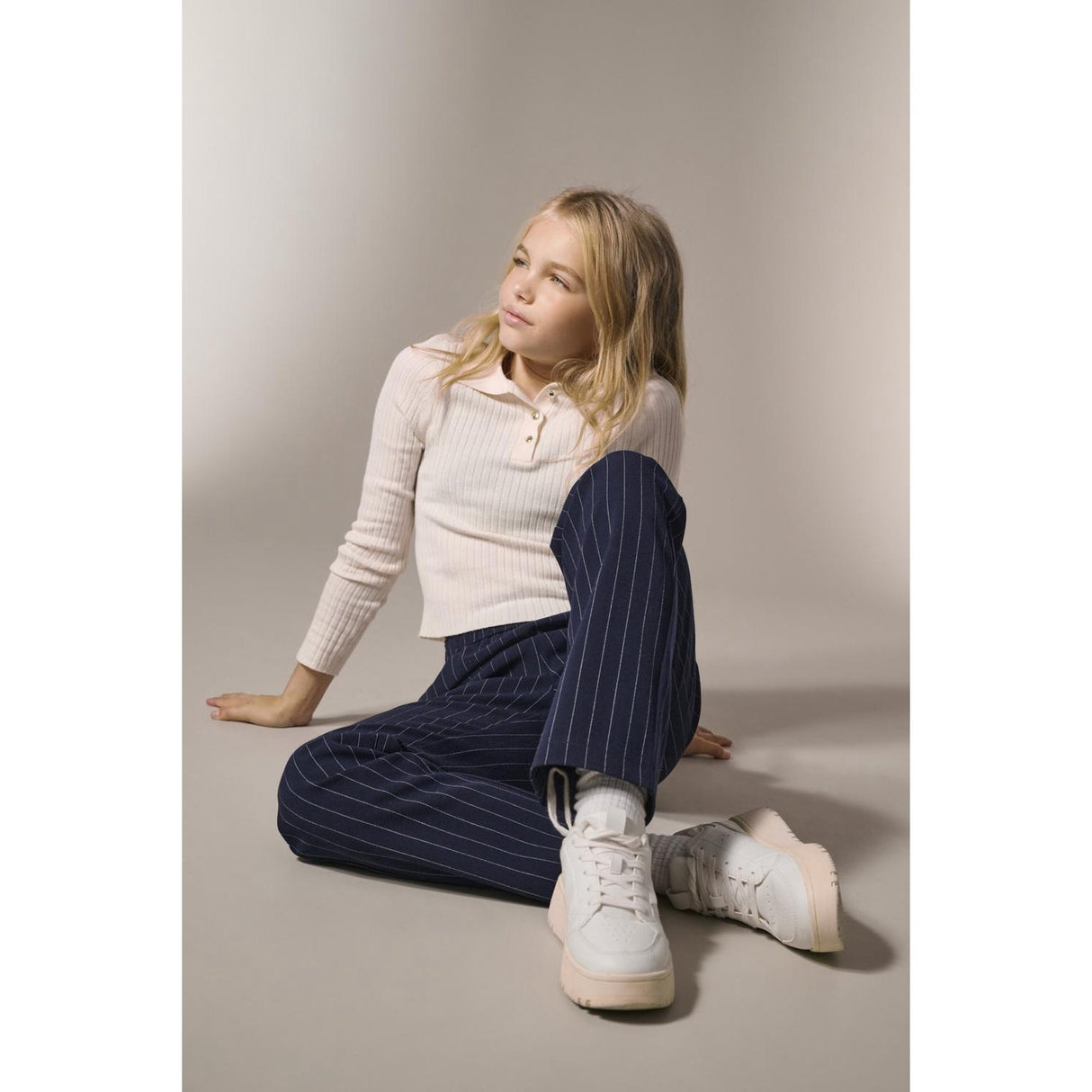 kids ONLY Birch Gold Button Kogmila Ls Rib Button Polo Neck Cp Knt