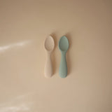 Mushie Cambridge Blue/Shifting Sand Toddler Starter Spoons 2-Pack