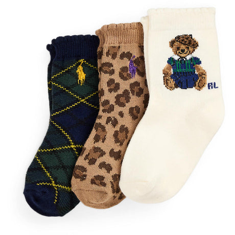 Ralph Lauren Baby Ivory/Navy/Tan Baby Girl Crew Sock 3-Pack